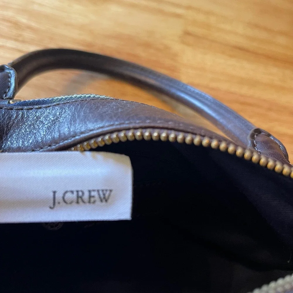 J. Crew Plaid Wool Leather Satchel Bag Green Navy Brown Tartan Doctor Bag